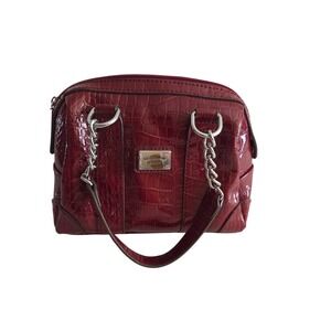 Liz Claiborne Red Patent Leather Satchel Handbag Purse Chain‎ Detail